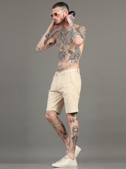 Men's Beige Regular Fit Solid Shorts