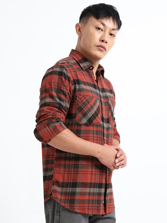 Men's Red Tartan Checks Regular Fit Shirt