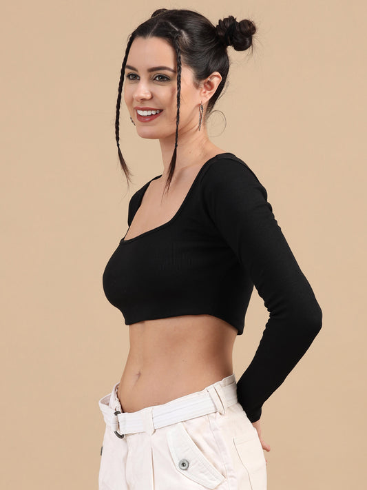 Women's Black  Knitted Crop Top
