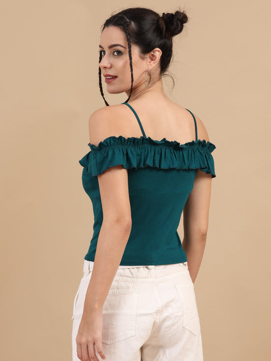 Women's Teal  Knitted Sleeveless Crop Top