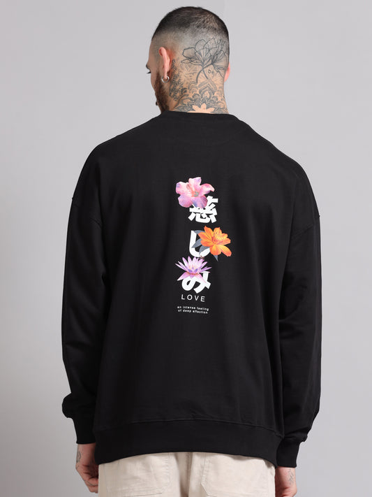 Men's Black Graphic Print Oversized Sweatshirt