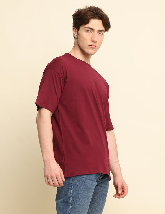 Men's Maroon Solid Oversized T-Shirt