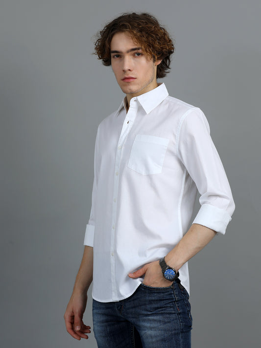 Men's White Solid Regular Fit Shirt