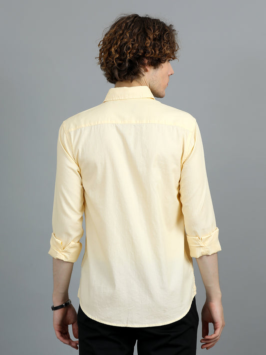 Men's Beige Solid Regular Fit Shirt