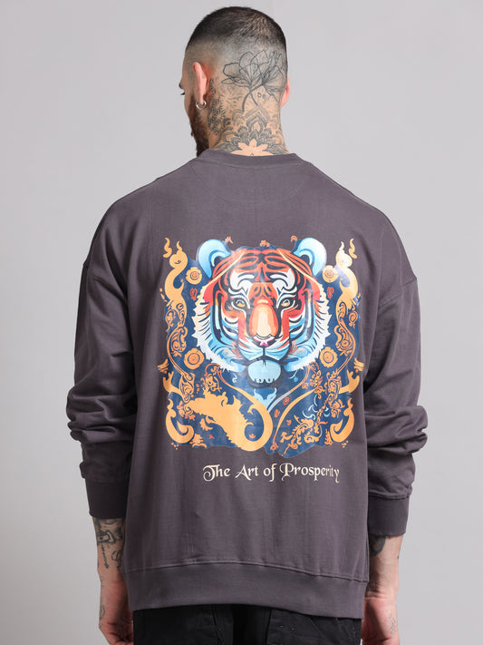 Men's Grey Graphic Print Oversized Sweatshirt