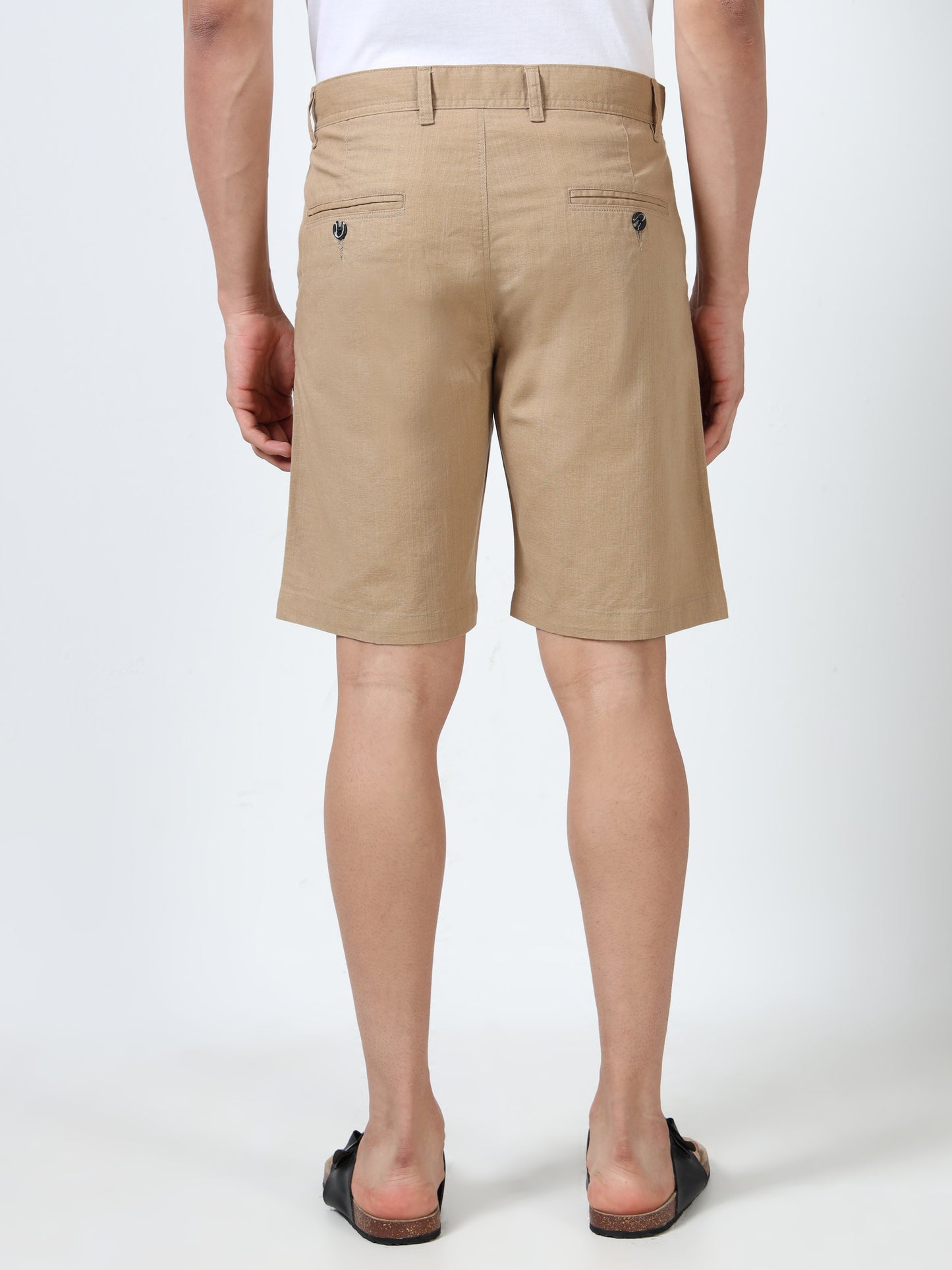 Men's Khaki Regular Fit Solid Linen Shorts