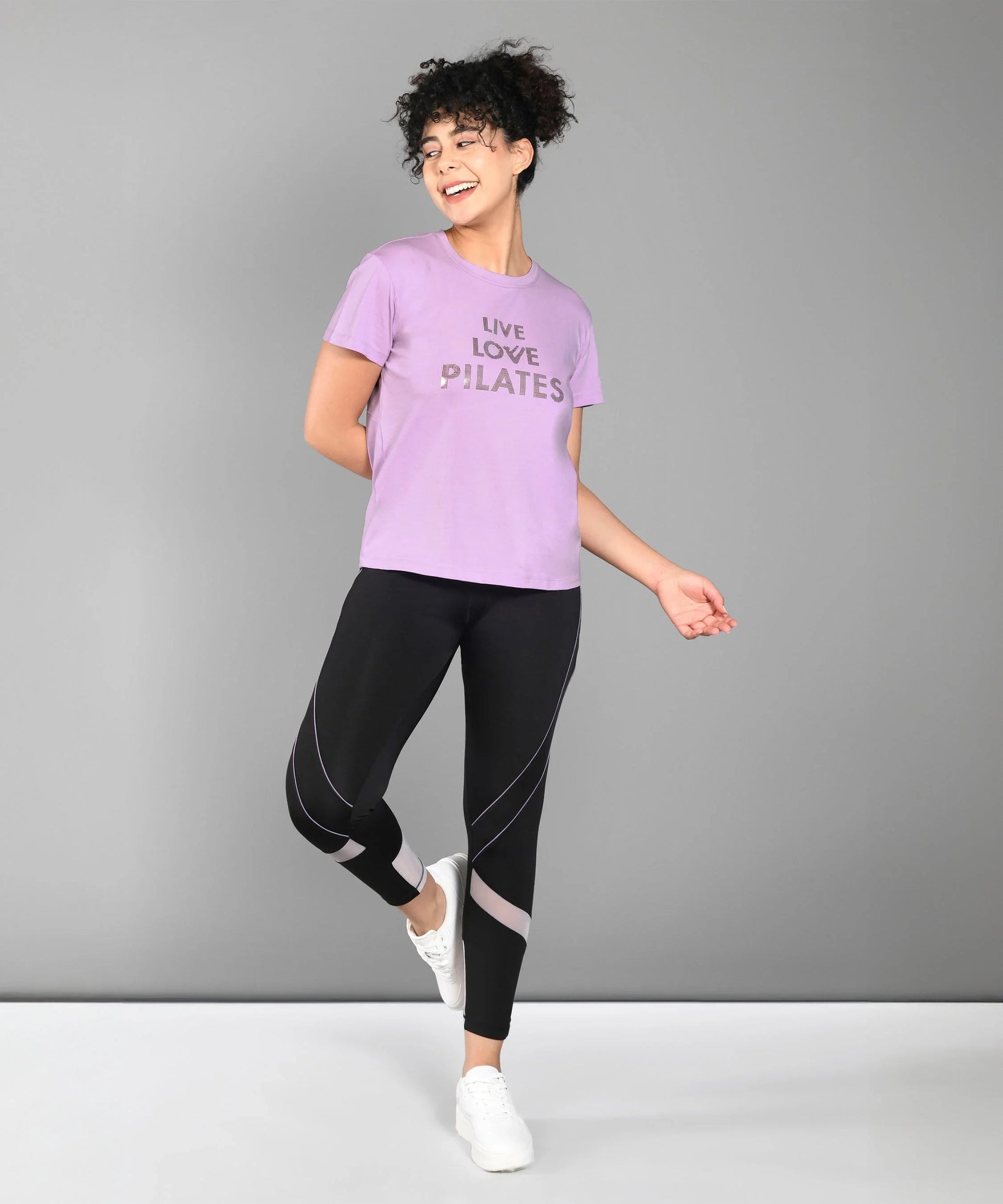 Women's Pilates pink t-shirt from Stylera with 'Live Love Pilates' graphic design