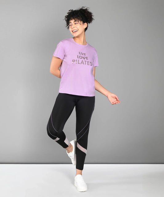 Women's Pilates pink t-shirt from Stylera with 'Live Love Pilates' graphic design