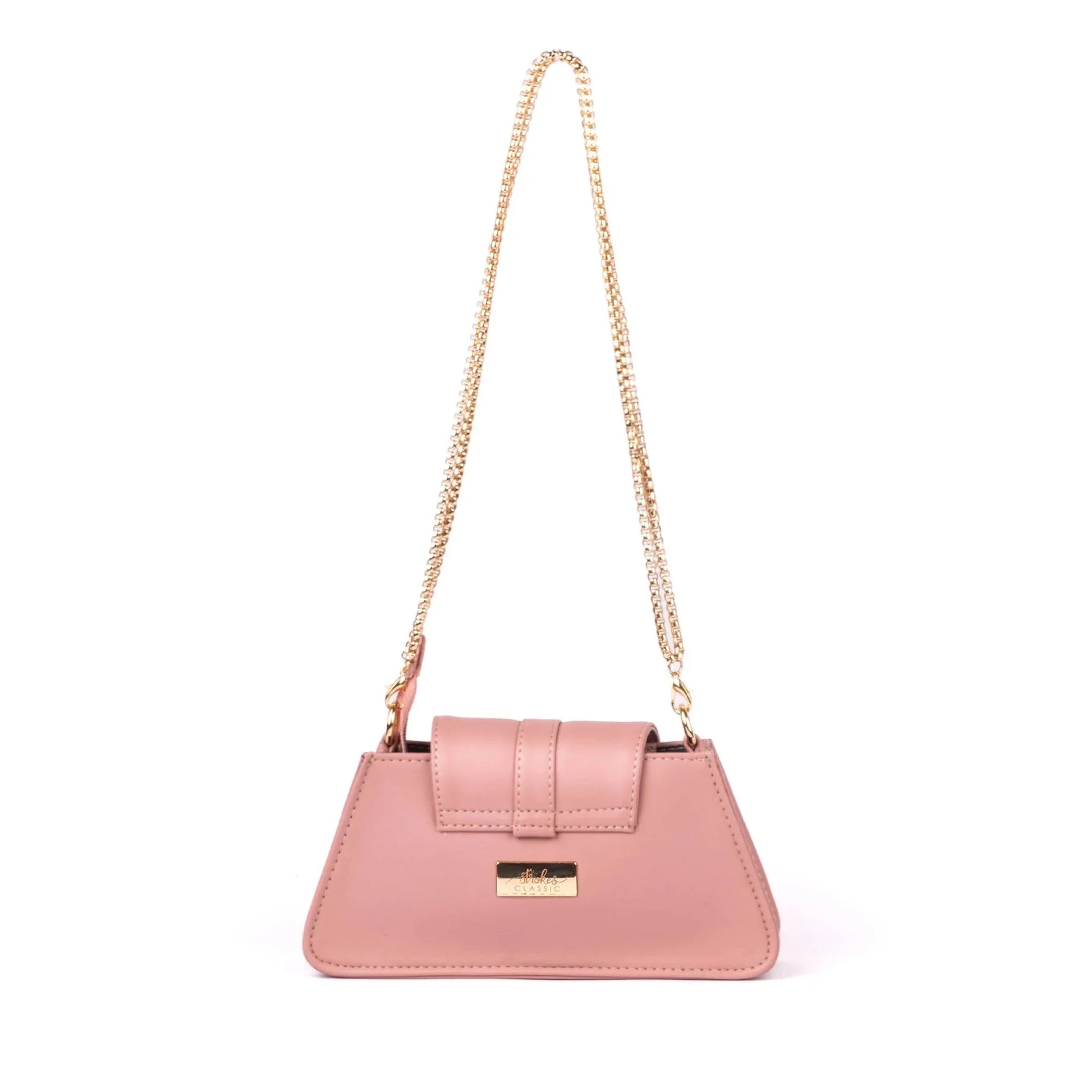 Stylera Mini Baguette Bag in pink, stylish shoulder bag for women with chain strap