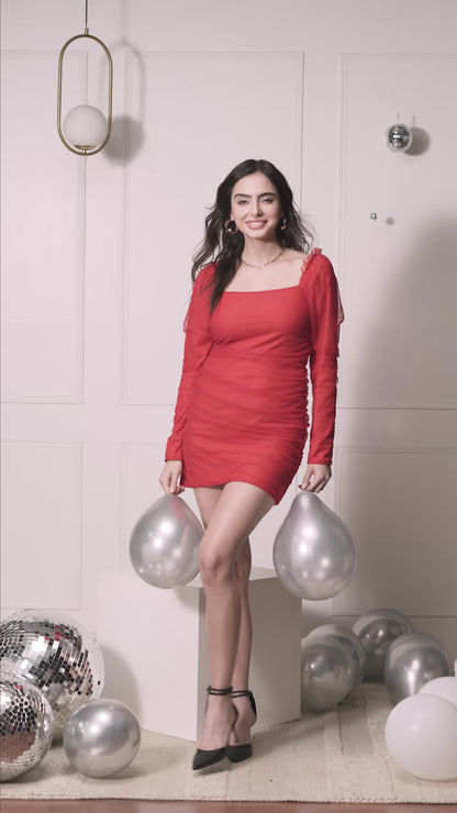 Ruched Red Mini Dress