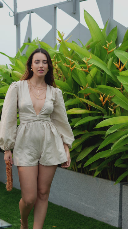 Cotton Plunge Neck Jumpsuit