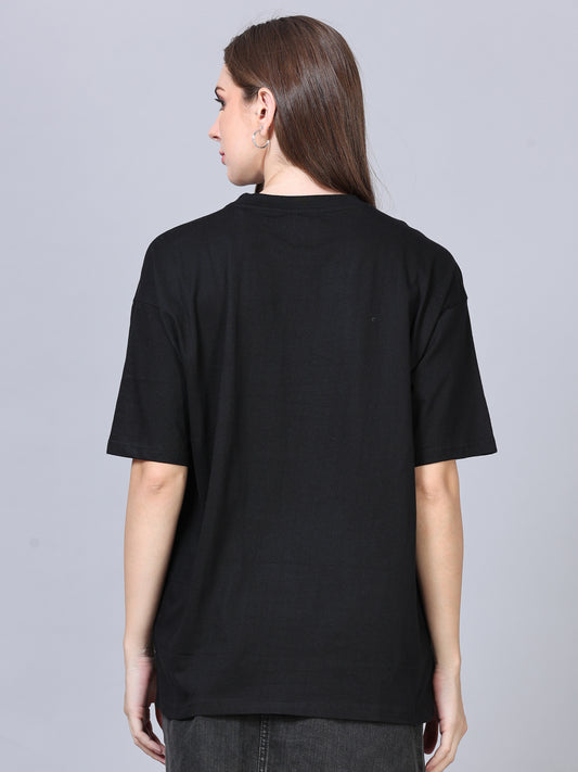 Women's Black Solid Knitted Oversized T-Shirt