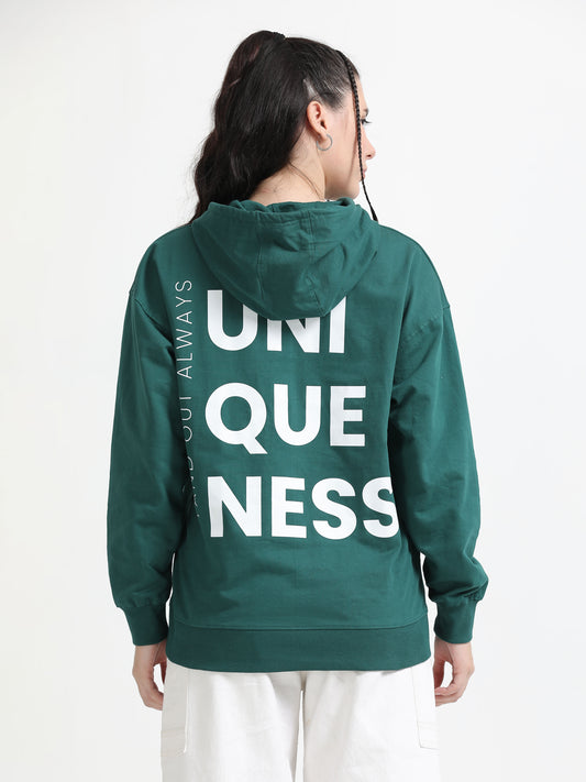 Women's Green Graphic Print Oversized Sweatshirt