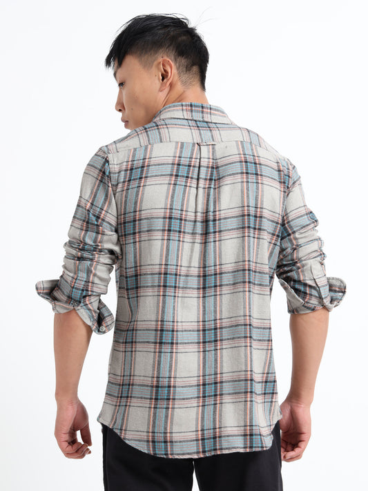 Men's Grey Tartan Checks Regular Fit Shirt