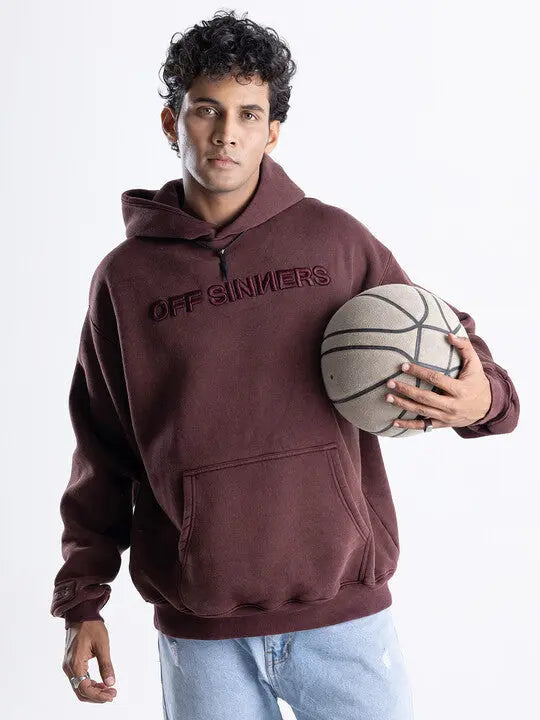 Acid Wash Raven Born Embroidered Brown Hoodie Off Sinners