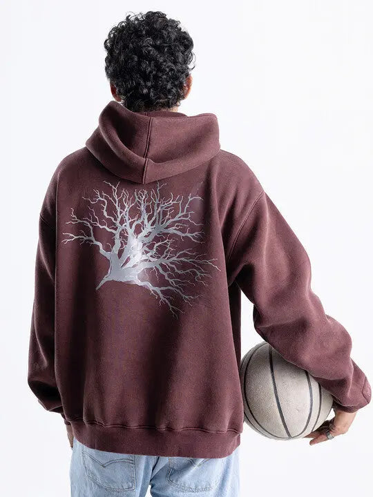 Acid Wash Raven Born Embroidered Brown Hoodie Off Sinners