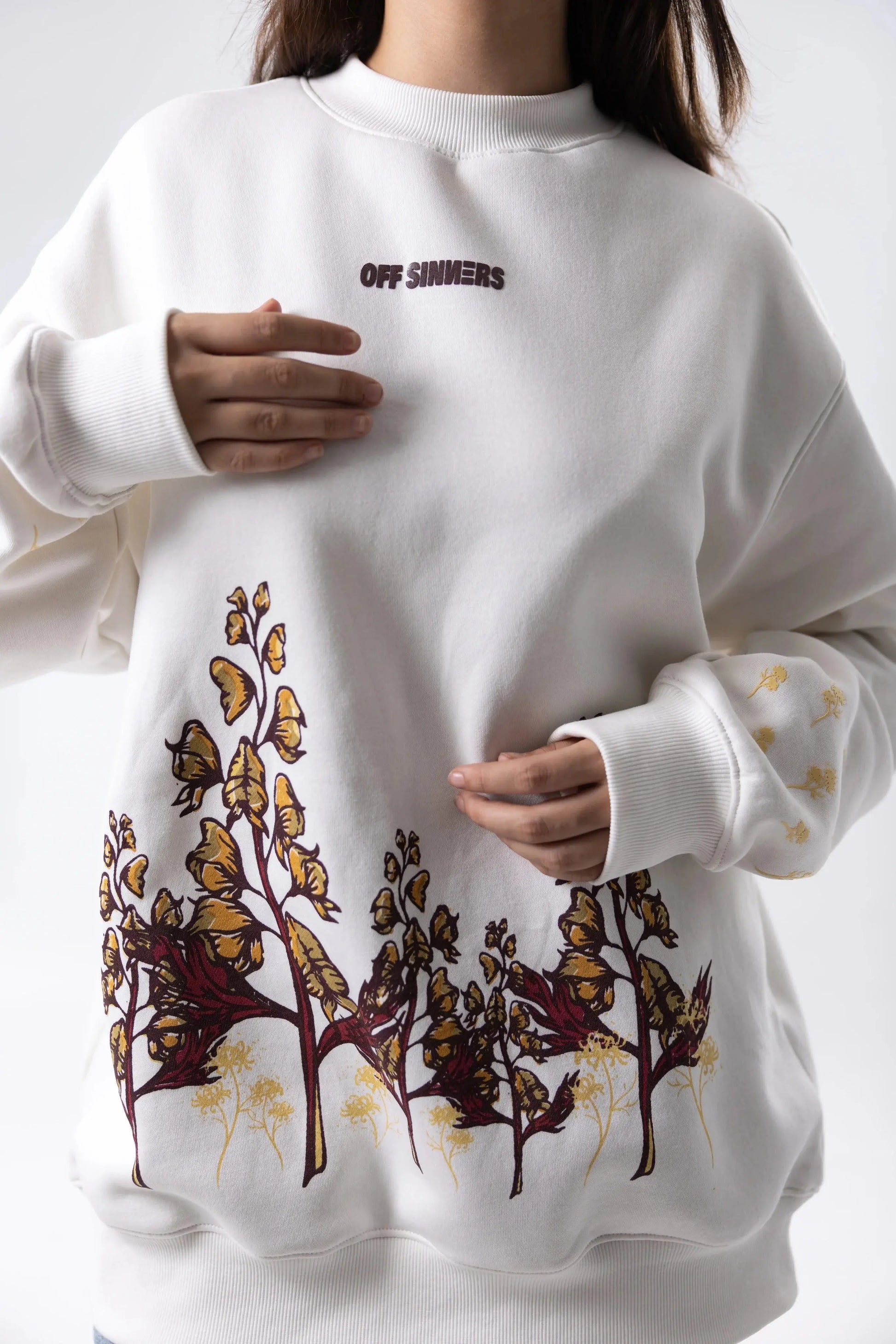 Frost Flower Printed White Sweatshirt Off Sinners