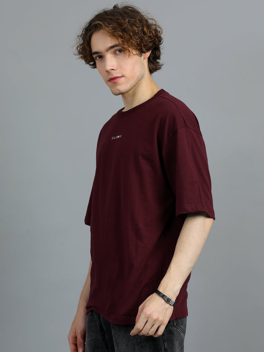 Men's Maroon Typographic Oversized T-Shirt