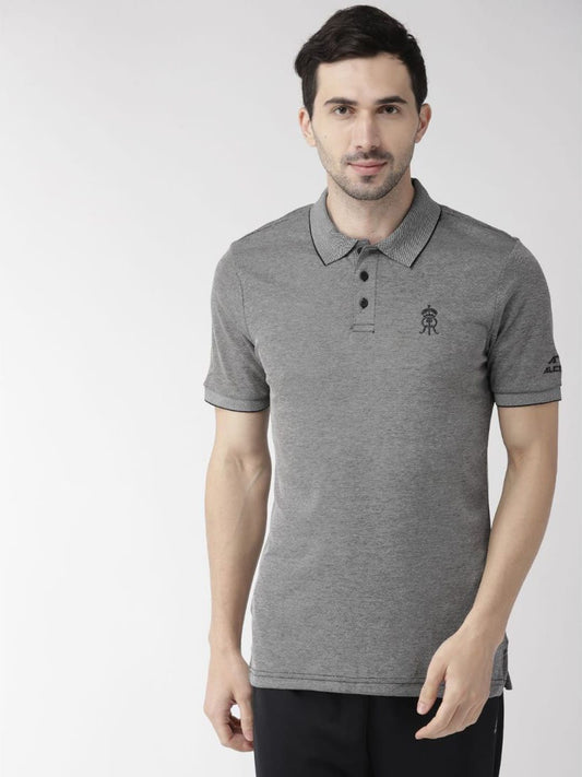 Alcis Men Charcoal Grey Rajasthan Royals Solid Polo Collar T-shirt