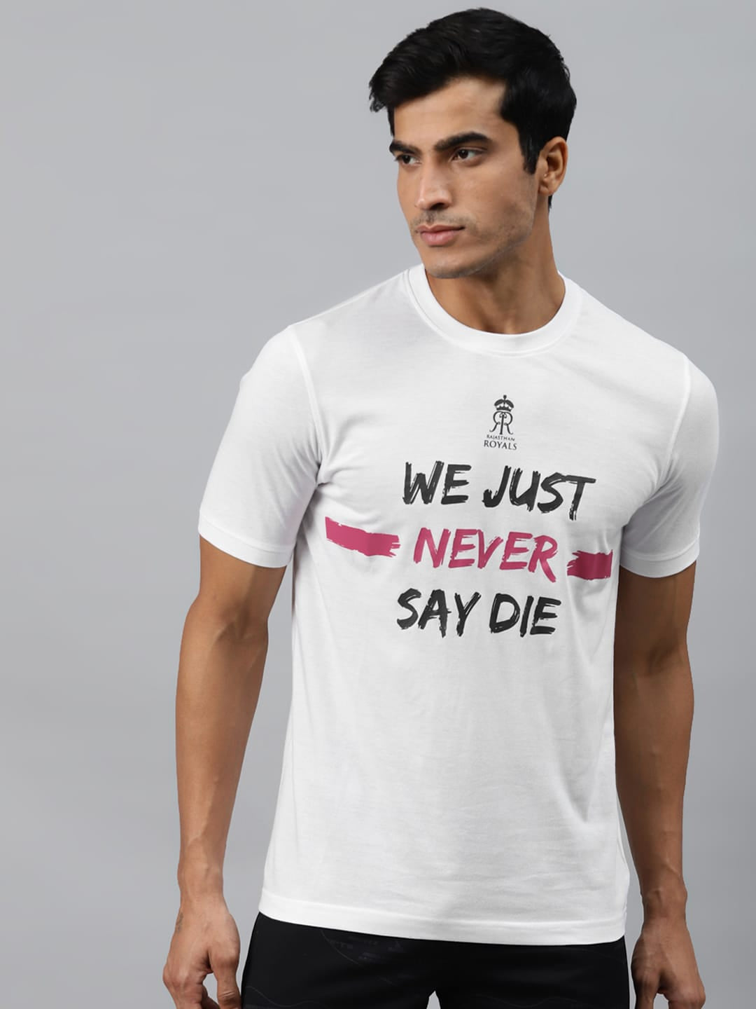 Alcis Men White  Black Typography Print Slim Fit Round Neck T-shirt