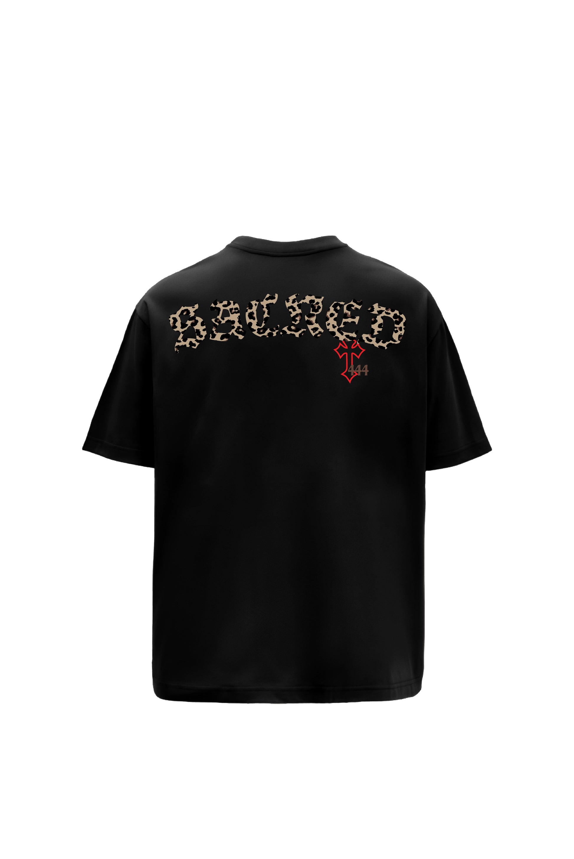 Sacred Printed Oversized Black T-Shirt Main Character