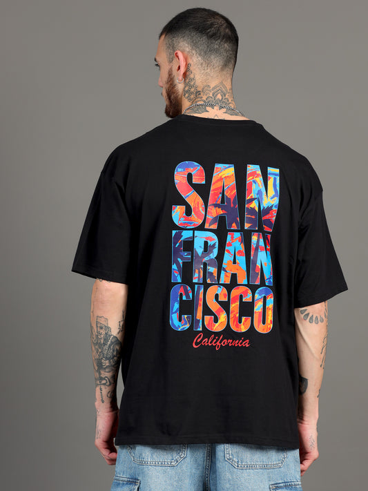 Men's Black Graphic Oversized T-Shirt