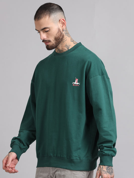 Men's Green Graphic Print Oversized Sweatshirt