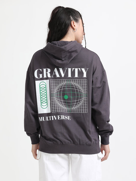 Women's Grey Graphic Print Oversized Sweatshirt