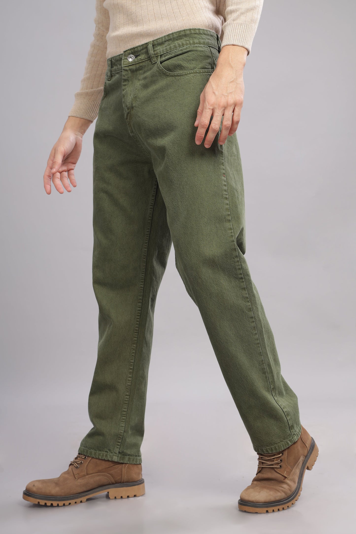 Plain Baggy Olive Green Jeans