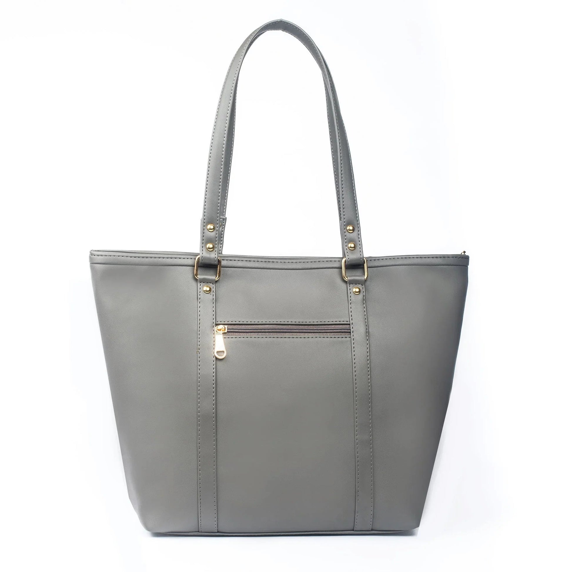 Stylish slate grey tote bag by Stylera featuring a spacious design and exterior zip pocket