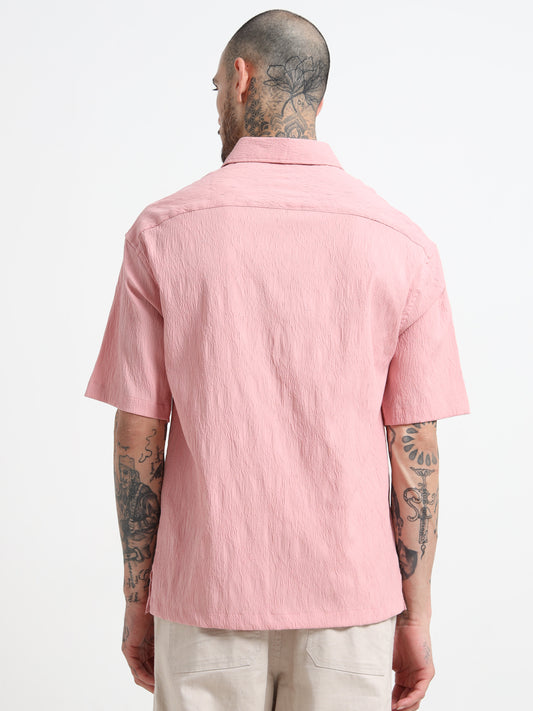 Men's Pink Textured Oversized Shirt