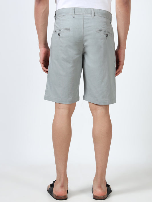 Men's Grey Regular Fit Solid Linen Shorts