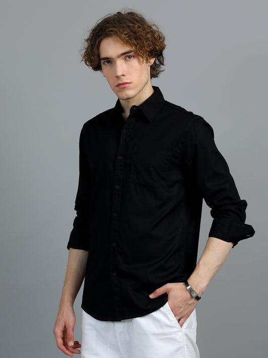 Men's Black Solid Regular Fit Shirt