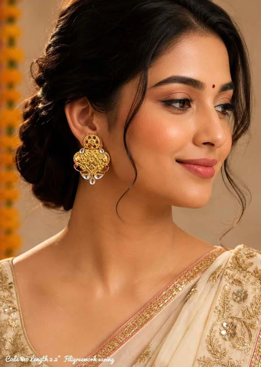 Gold Filigree Traditional Earrings For Women