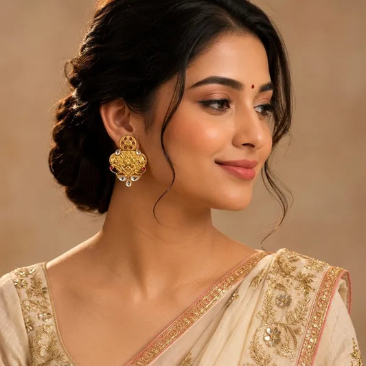 Gold Filigree Traditional Earrings For Women