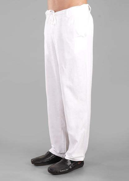 White Linen-Blend Relaxed Pants for Men