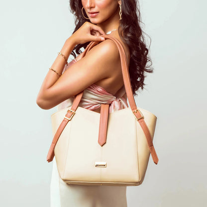 Elara stylish women's tote bag in cream and peach with chic design for everyday use