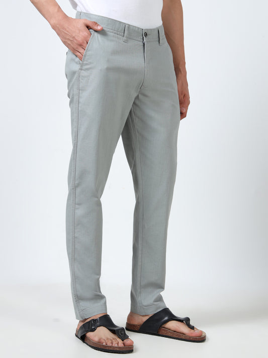 Men's Grey Regular Fit Solid Linen Trousers