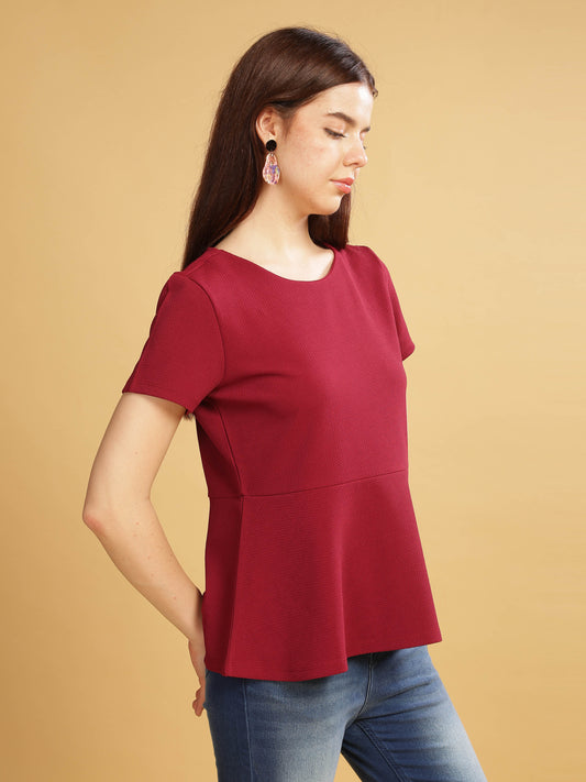 Women's Maroon Solid Knitted Top