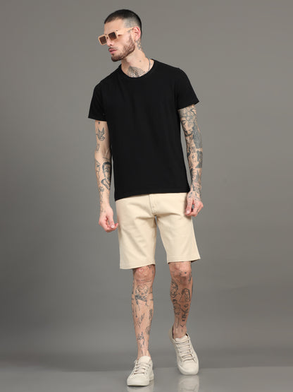 Men's Beige Regular Fit Solid Shorts