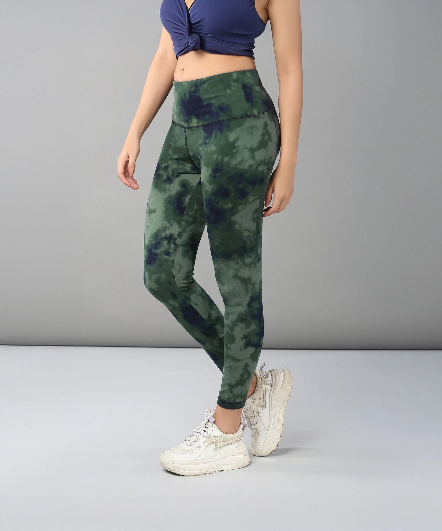 Stylera tie dye leggings for women in green and gray perfect for workouts or casual wear