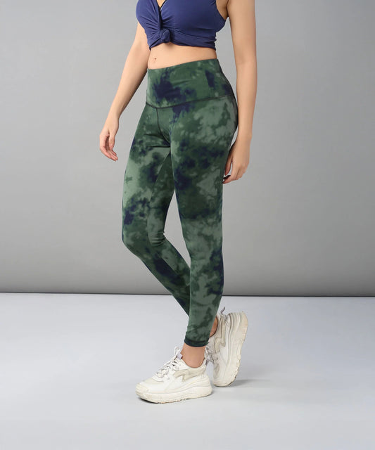 Stylera tie dye leggings for women in green and gray perfect for workouts or casual wear