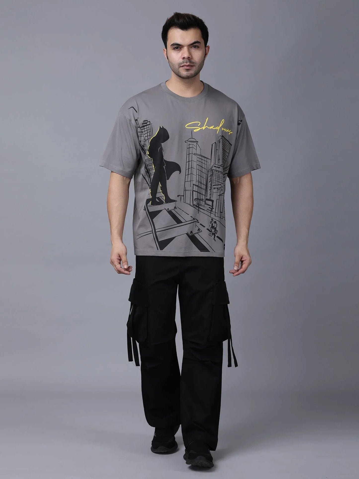Stylstpls trendy statement oversized t-shirt in gray with urban graphic design and bold lettering