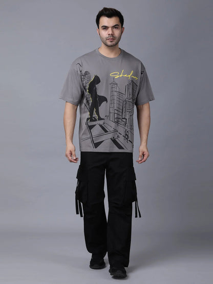 Stylstpls trendy statement oversized t-shirt in gray with urban graphic design and bold lettering