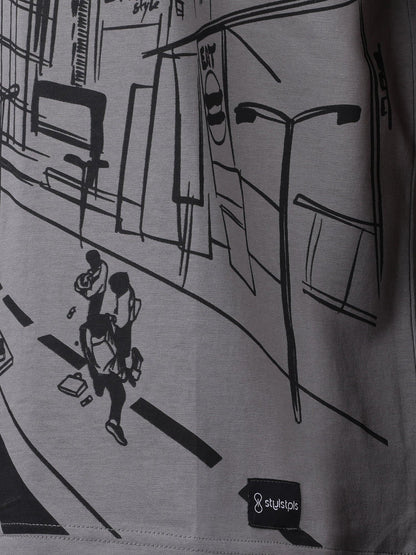 Stylstpls trendy statement oversized t-shirt with graphic street art design in gray