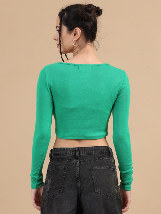 Women's Green  Knitted Crop Top