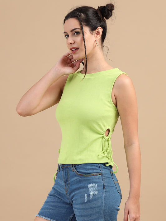 Women's Lime Green  Knitted Sleeveless Top