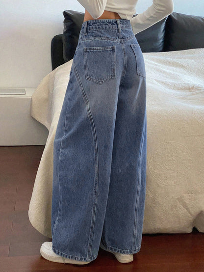 Dusty CloudÂ Blue Panelled Wide Leg Jeans