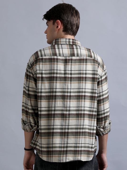 Men's Beige Checked Relaxed Fit Shirt