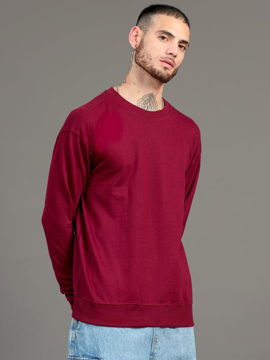 Men's Maroon Solid Oversized T-Shirt